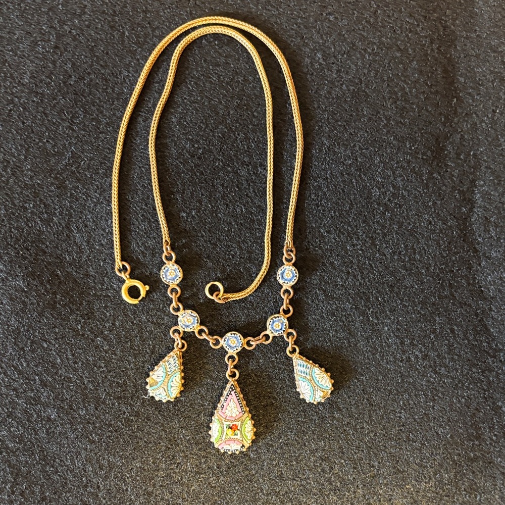 Antique Italian Micro-Mosaic Dangle Necklace
